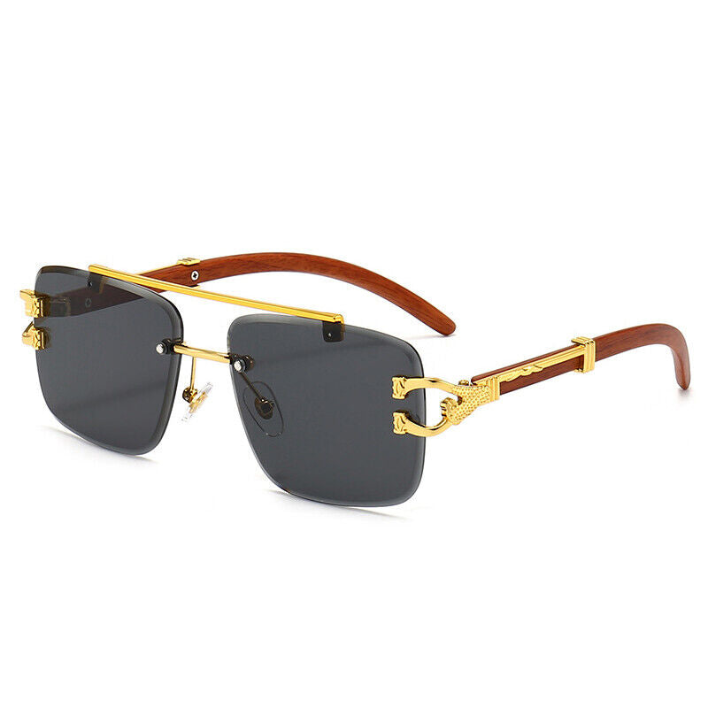 Men Rimless Gold Frame Elegant Hip Hop Square Clear Lens Retro Fashion Glasses