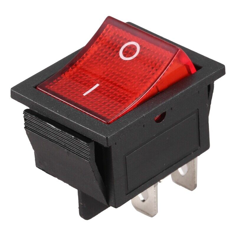 Red Light Illuminated 4 Pin DPST ON/OFF Snap in Rocker Switch 16A 20A 250V