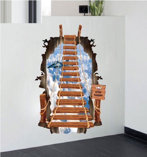 3D Wall Stickers Removable Ladder Staircase Smashed Through Mural Decor Home