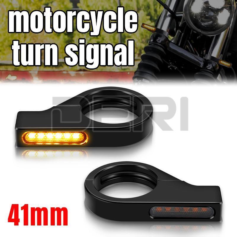 2x Motorcycle LED Turn Signal Lights Amber Lamp Indicators 41mm Fork Tube Clamp