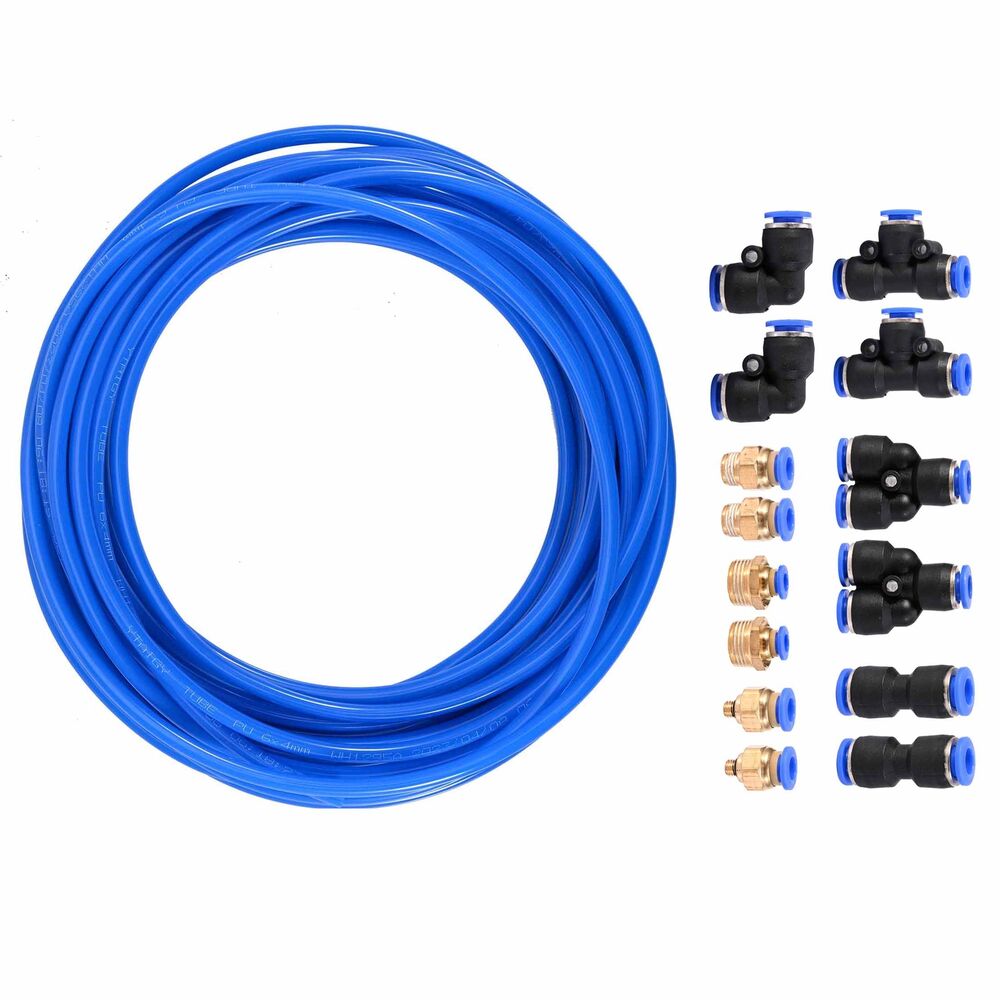 10M 6mm OD 4mm ID PU Air Hose Pipe Tube Blue with Connect Fitting Kit