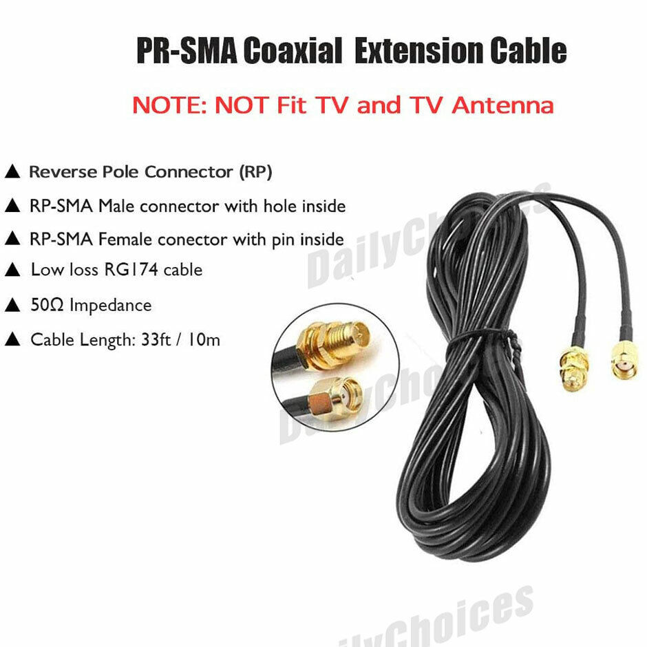 RP-SMA Male to Female Coaxial Extension Cable Antenna Aerial WiFi Router