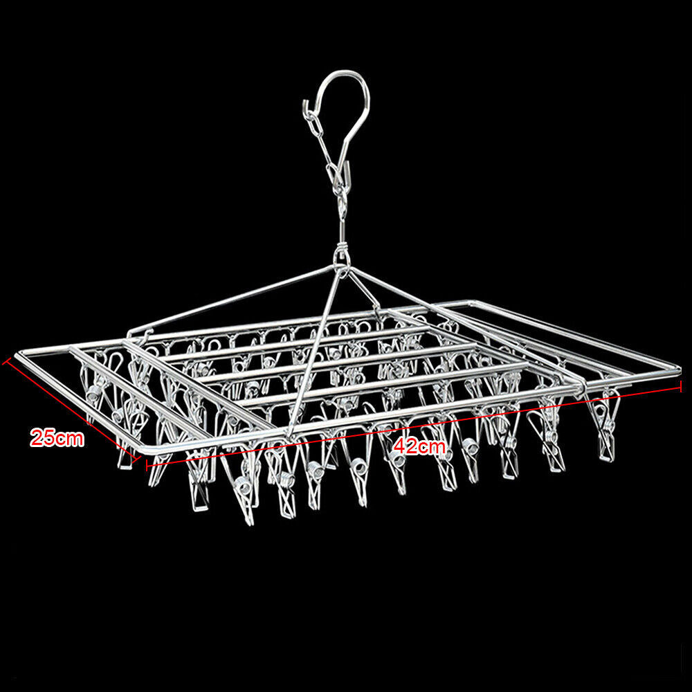 55 Pegs Stainless Steel Sock Hanger Windproof Foldable Space Saving Clothes Rack