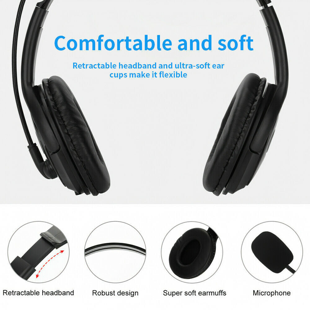 USB Wired Headphone Headset Noise Cancelling With Mic For Computer PC Laptop