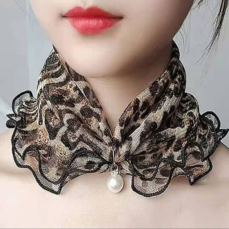 Women Lady Scarf Sun Protection Neck Bandana Fashion Pearl Chiffon Lace Headband