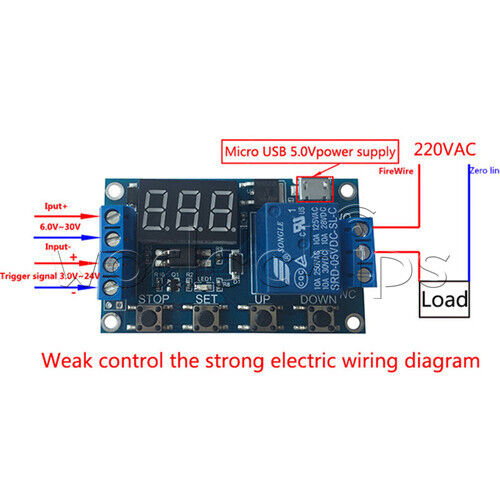 Digital LED Trigger Delay Cycle Timer Control Switch Relay Module Micro USB DC5V