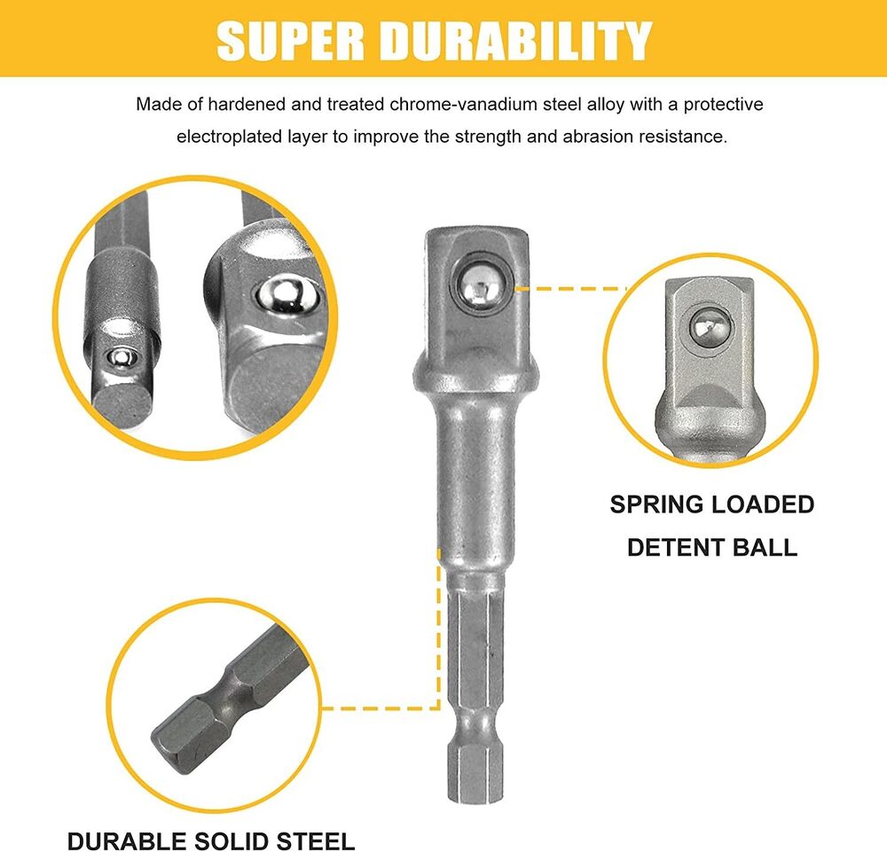 3x Impact Grade Socket Adapter Set 3 Pieces Extension Sets 1/4", 3/8", and 1/2"