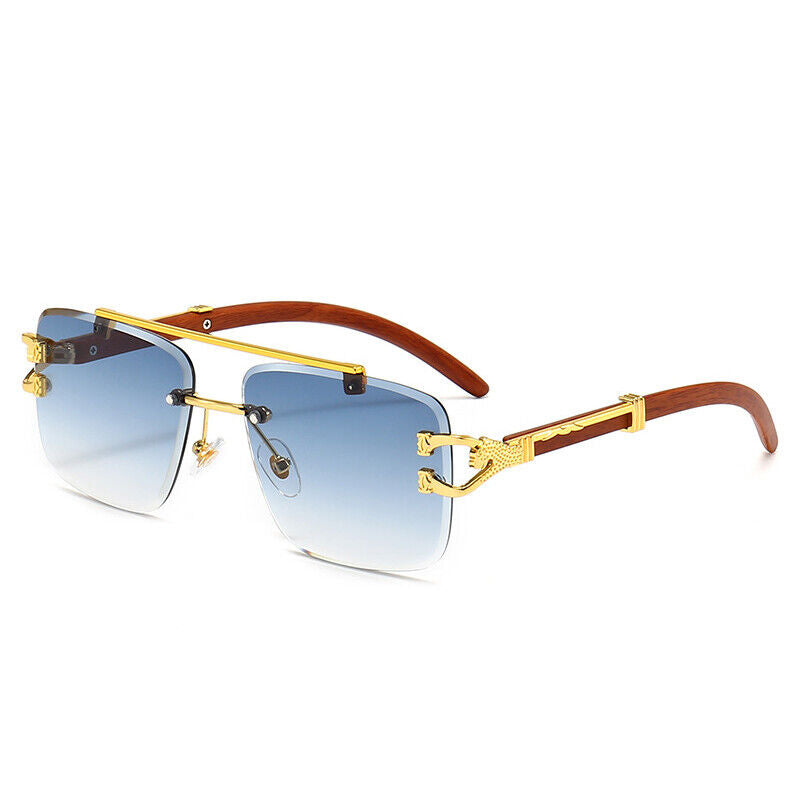 Men Rimless Gold Frame Elegant Hip Hop Square Clear Lens Retro Fashion Glasses