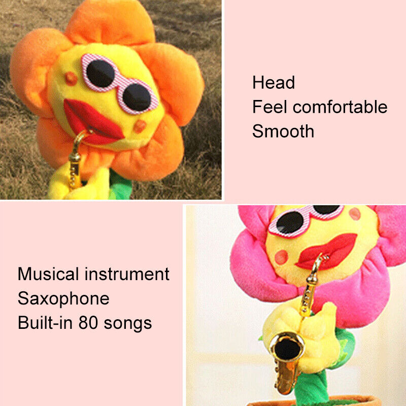 Singing Dancing Sunflower with Sax & Sunglasses Electronic Toy Flower Funny Gift