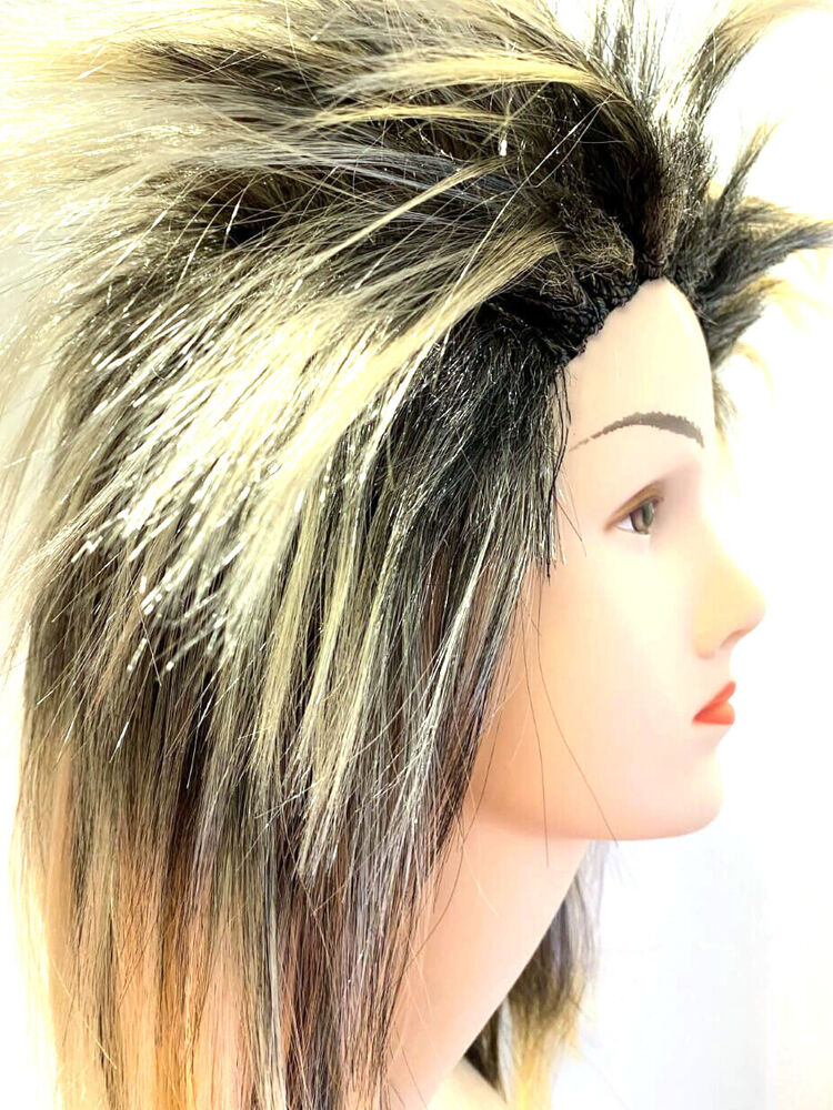 Mens Long Spiky Mullet Wig Silver Blonde Rock Punk 80s 70s Party Costume Cosplay