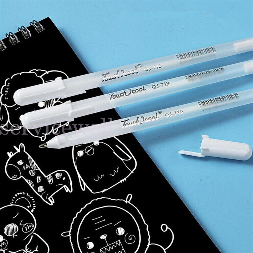 3Pack 0.8mm Fine F Tip White Gel Ink Marker Pen Drawing Art Sketching Painting