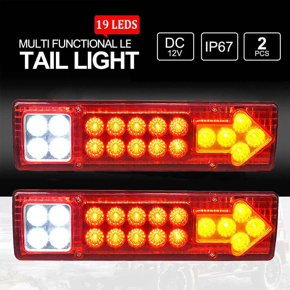 2x Universal 12V 4WD 19Led Caravan Truck Rear Tail Lights Indicator Lamp 30X8.5CM