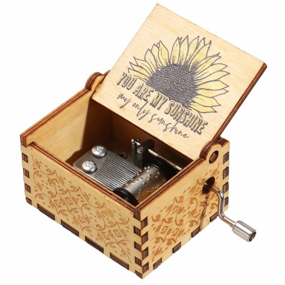 You are My Sunshine Music Box Black Engraved Hand-Cranked Wooden Suitable Gifts