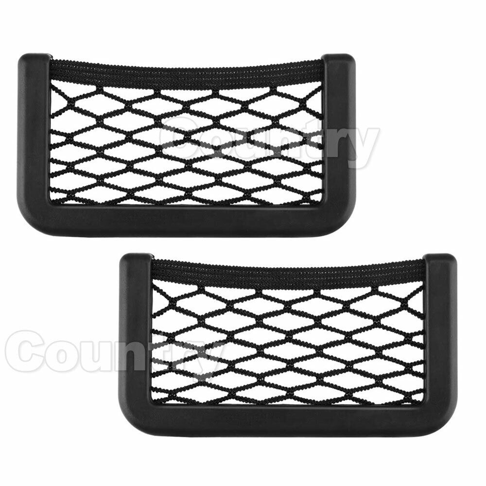 2x Medium Car Mesh Storage Holder Adhesive Net Pocket Phone Bag Card Black Truck