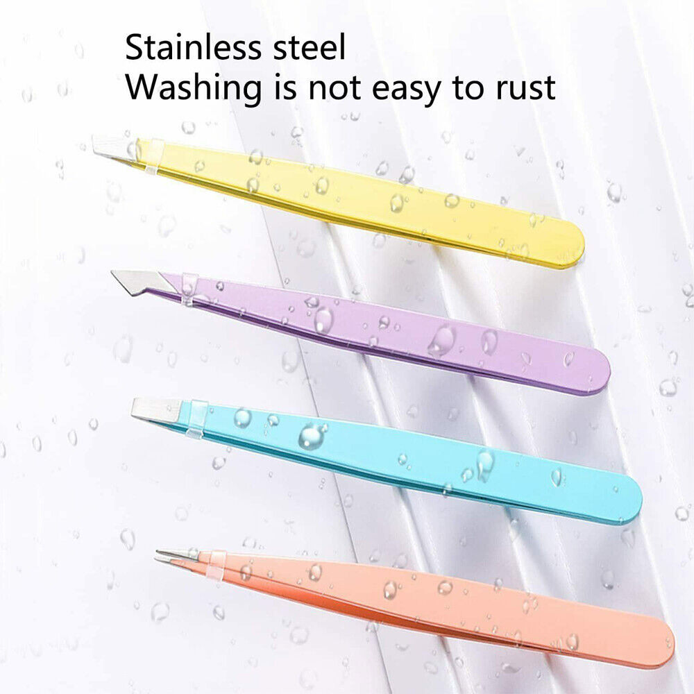 4X Professional Eyebrow Tweezers Kit Slanted Pointed Tip Manicure