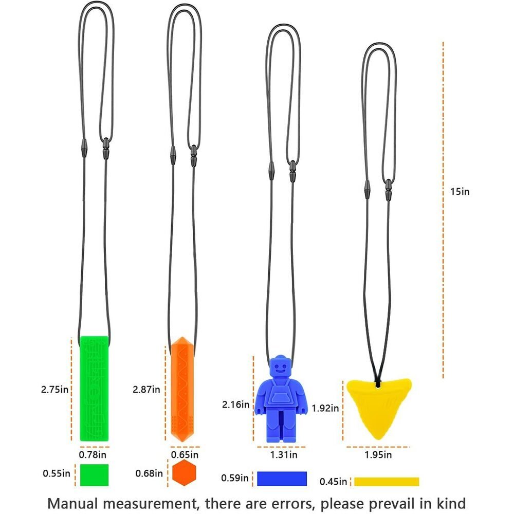 4 Pack Chew Baby Kids Silicone Teether Autism Sensory Chewy Toy Necklace ADHD