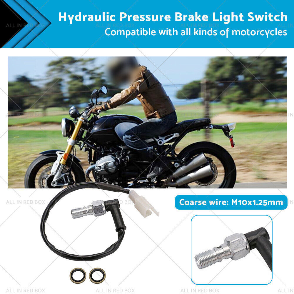 Universal Motorcycle Hydraulic Pressure Brake Light Switch M10x1.25 Banjo Bolt