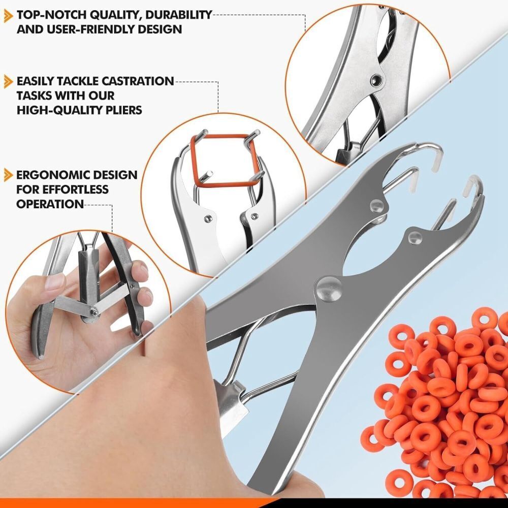 Marking Rings Applicator Plier & 100 Rubber Rings Castration Tail Banding Sheep