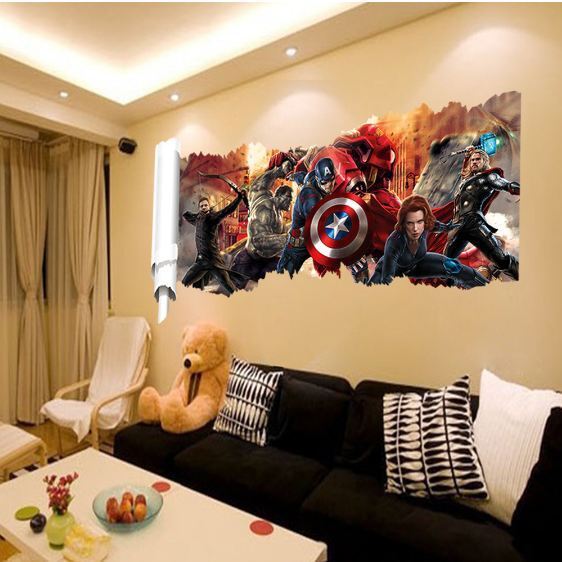 3D Wall Stickers Removable The Avengers Iron Man Hulk Broken Wall Kid Boy Room