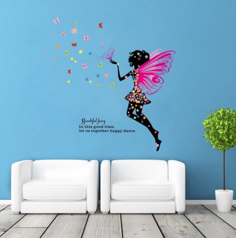 Wall Stickers Removable Fairy Wing Girl Butterfly Kids Mural Room Decal Romantic