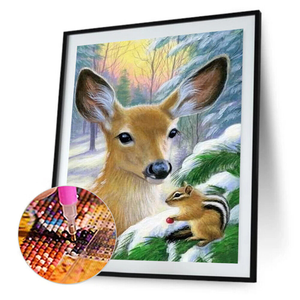 Diamond Painting Full Round Drill Deer and Squirrels Rhinestone Modern Art Cr