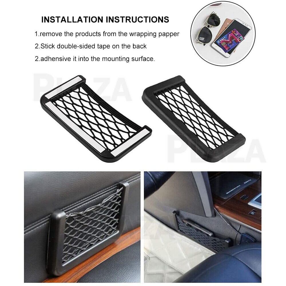 2x Car Net Storage Holder Adhesive Pocket Phone Mesh Organiser Sunglasses Pouch