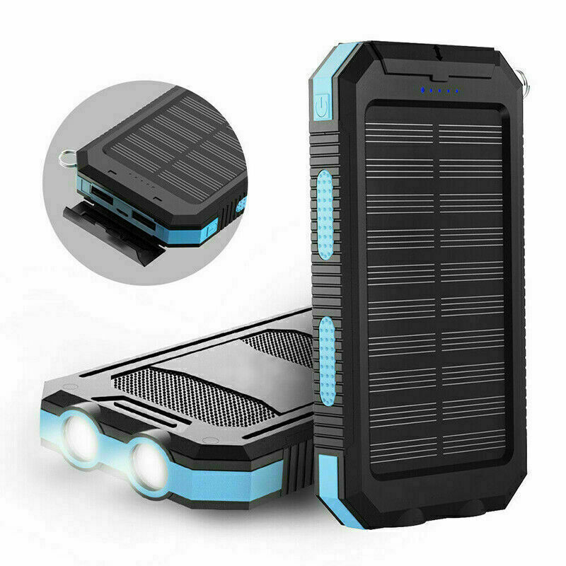 Solar Power Bank 900000mAh Pack Waterproof 2USB LED Battery Charger For Phone