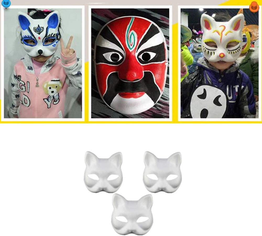 3 Pcs White Masks DIY Cat Half Animal Plain Masquerade Masks Unpainted (White)