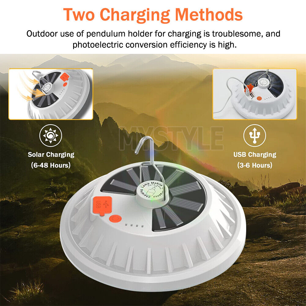 2x Rechargeable 120 LED Camping Tent Light USB Solar Lantern Outdoor Lamp