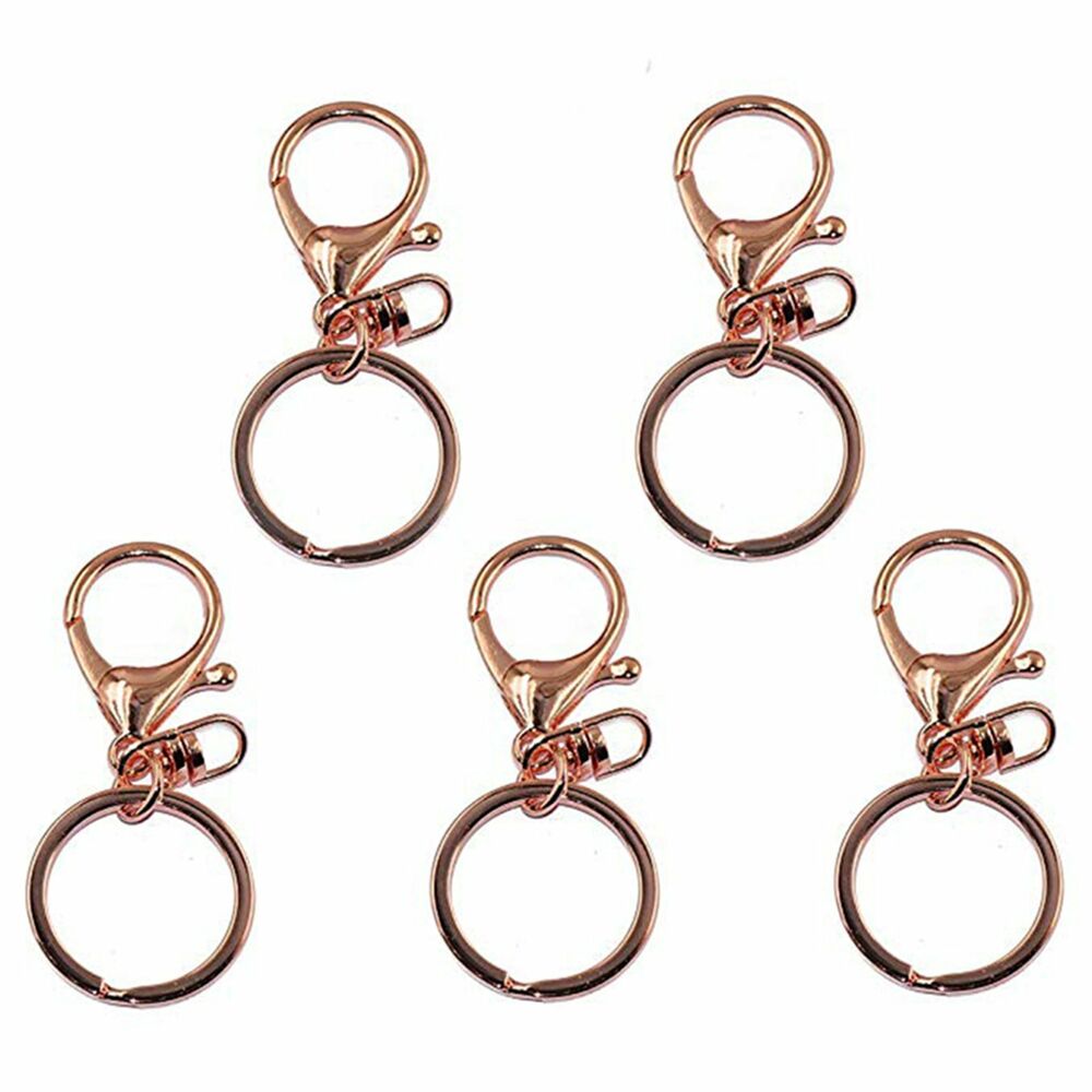 50X Rose Gold Swivel Lobster Clasp Trigger Clip Key Ring Keychain Split Ring DIY