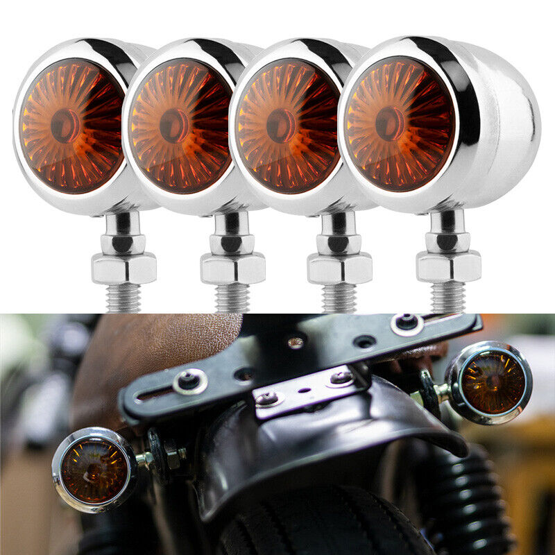 4x Universal Motorcycle Bullet Turn Signal Amber Indicators Blinkers Lamp Chrome