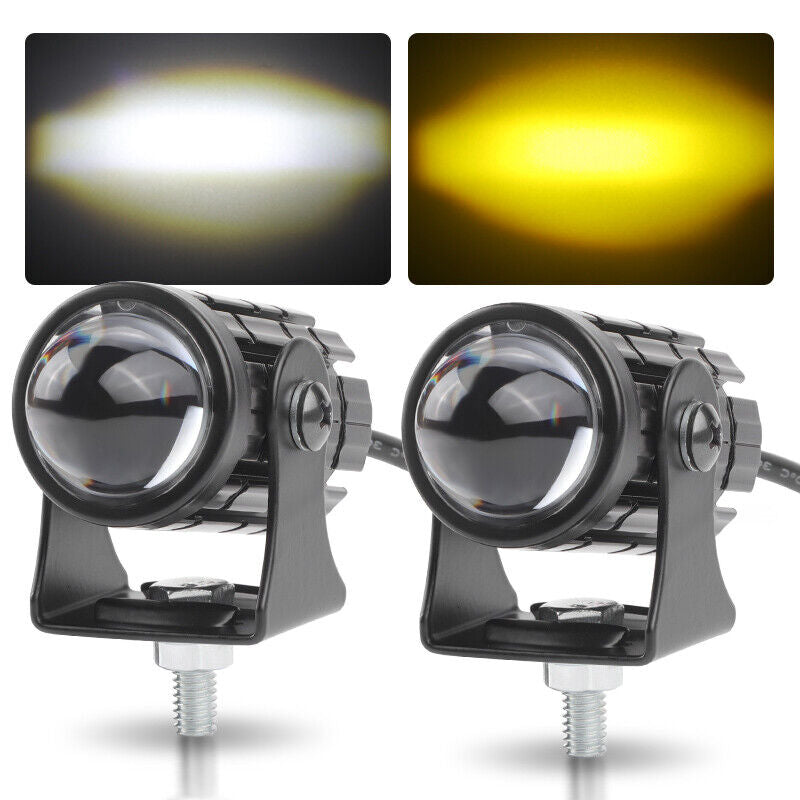 2x Mini Motorcycle Spot Lights Headlights Driving Fog Lamp ATV UTV Yellow White