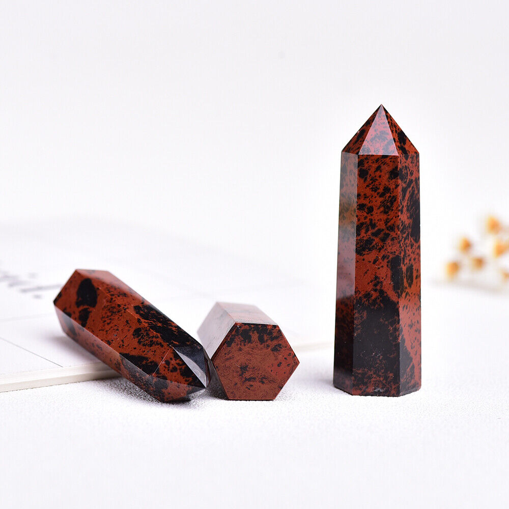 4~8cm Natural Mahogany Red Obsidian Obelisk Tower Crystal Quartz Point Wand