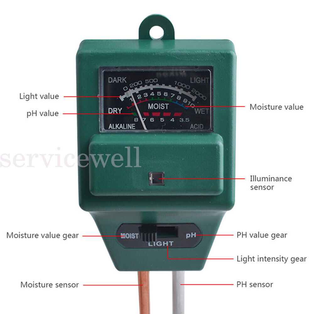 3 in 1 Soil PH Tester Water Moisture Test Meter Kit For Garden Plant Testing