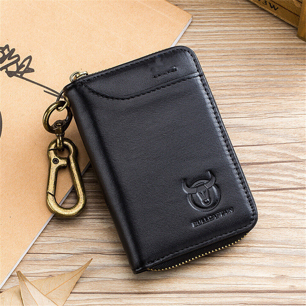 Genuine Leather Key Case RFID Blocking Card Holder Coin Purse Keychain Wallet