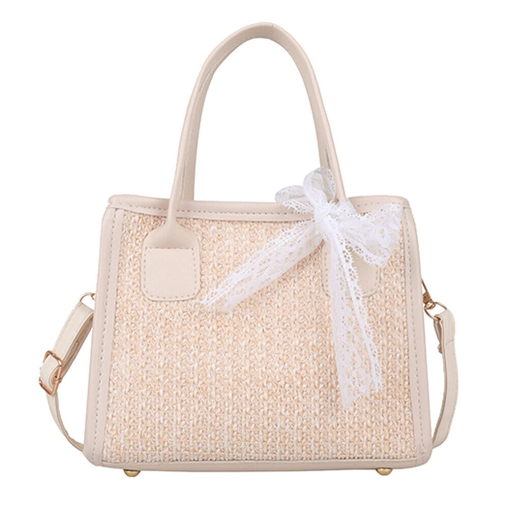 Beach Straw Shoulder Bag Summer Lace Splicing Hand-Woven Crossbody Tote Handbags