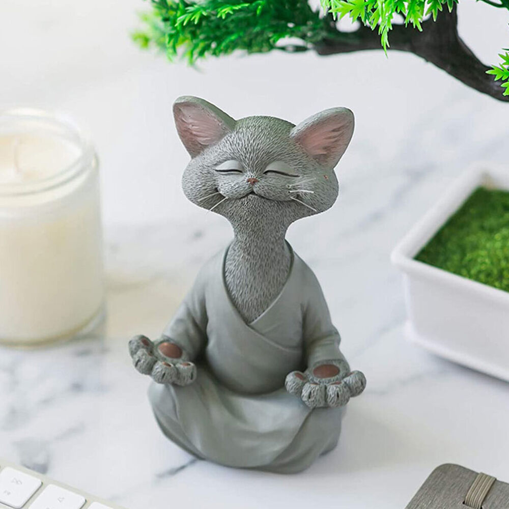 Whimsical Buddha Cat Figurine Meditation Yoga Collectible Home Decor Lover Gift