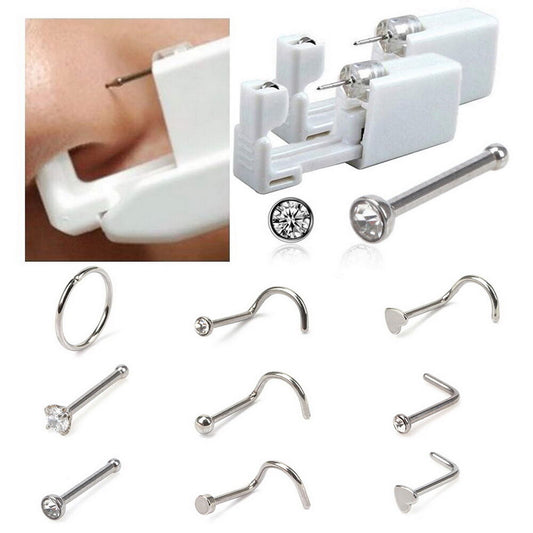 Self Nose Piercing Gun Set Disposable Nose Stud Gun Kit Sterile NoPain Tool