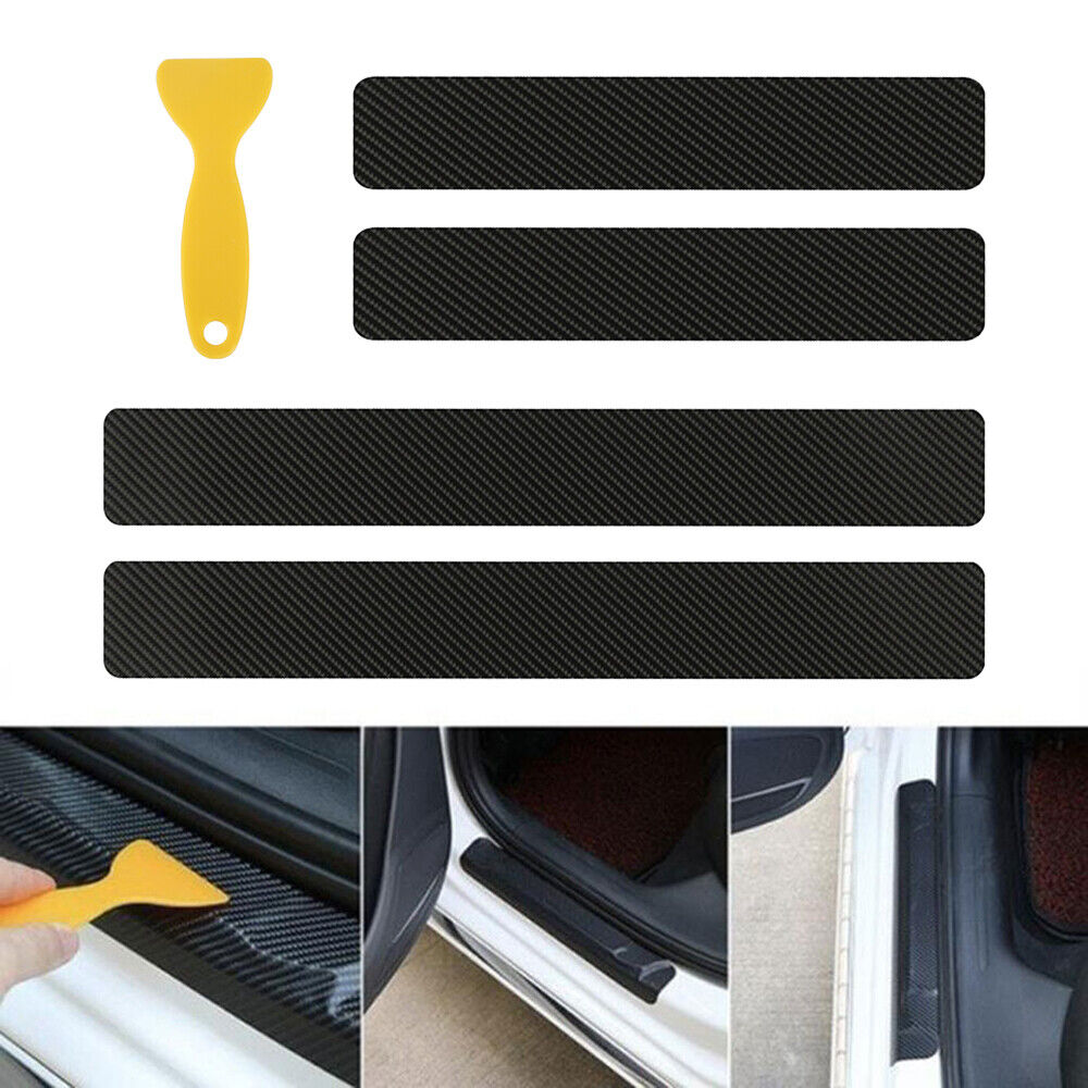 4PCS Carbon Fiber Car Sill Protectors Door Sticker Side Scuff Plate Accessories