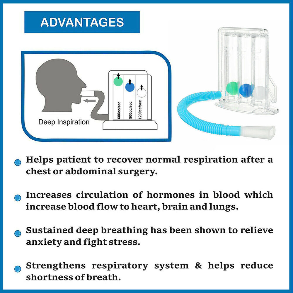 3 Ball Spirometer Respiratory Therapy Deep Breath Breathing Lung Exerciser New