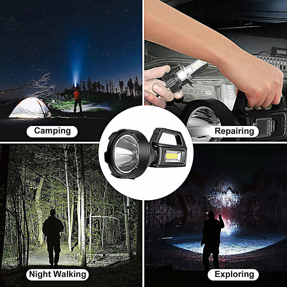 Solar LED Searchlight USB Rechargeable Spotlight Flashlight Torch Strobe Lights