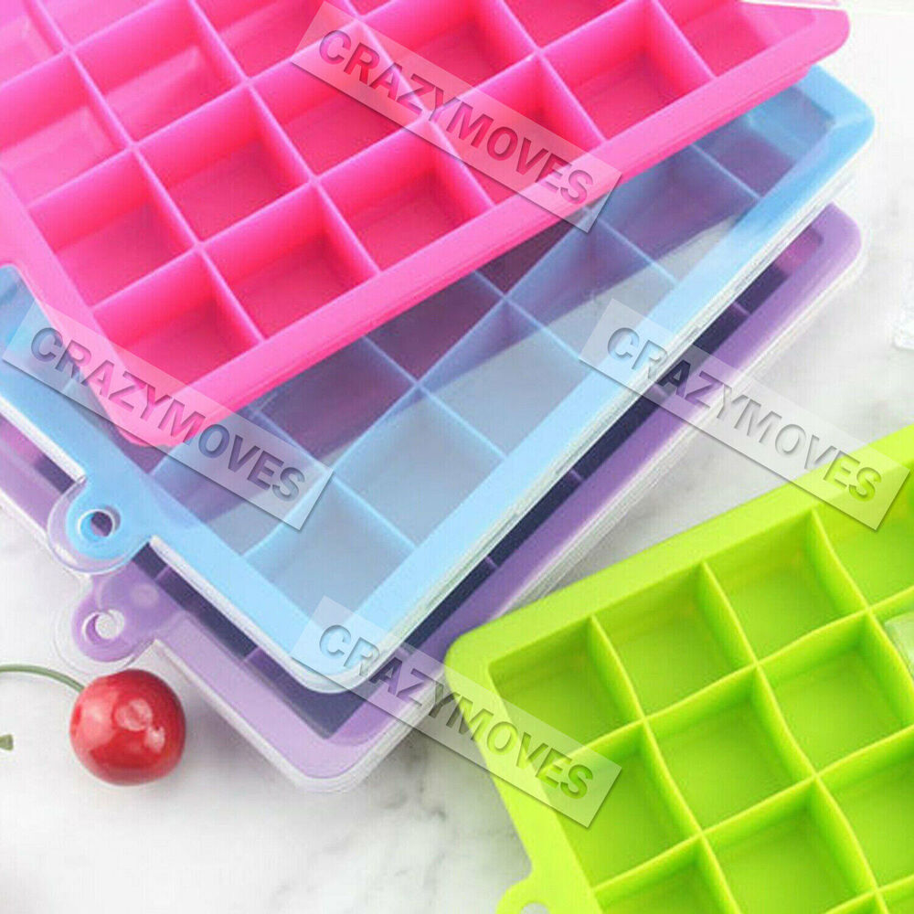 3PCS Silicone 24 Grids Ice Cube Tray With Lid Mold Maker Tool Square Mould