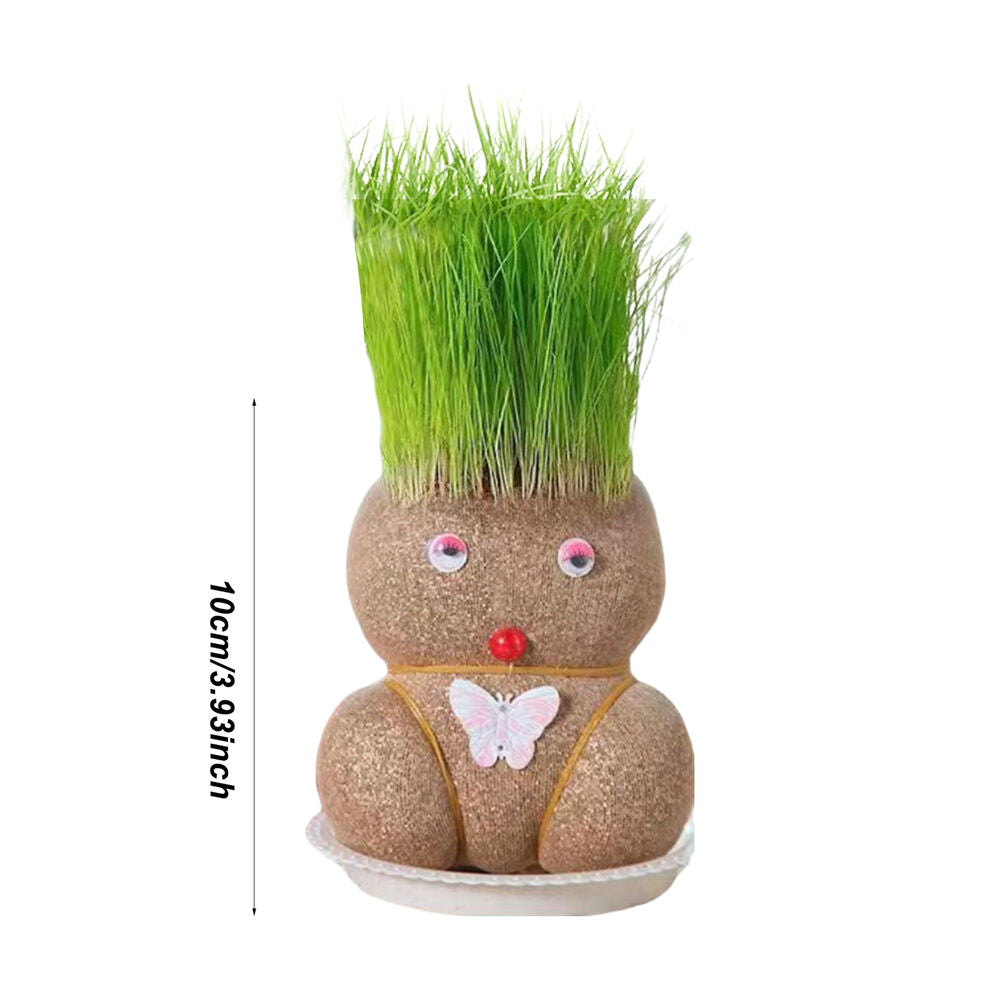 Room Decor Mini Grass Head Doll Small Potted Plant Watering Green Plants Beautif