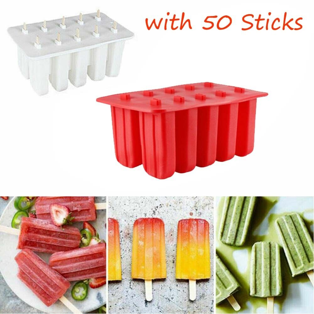 Silicone Ice Mould Cream Block Molds icy Pole Jelly Pop Popsicle Maker 10 Frozen