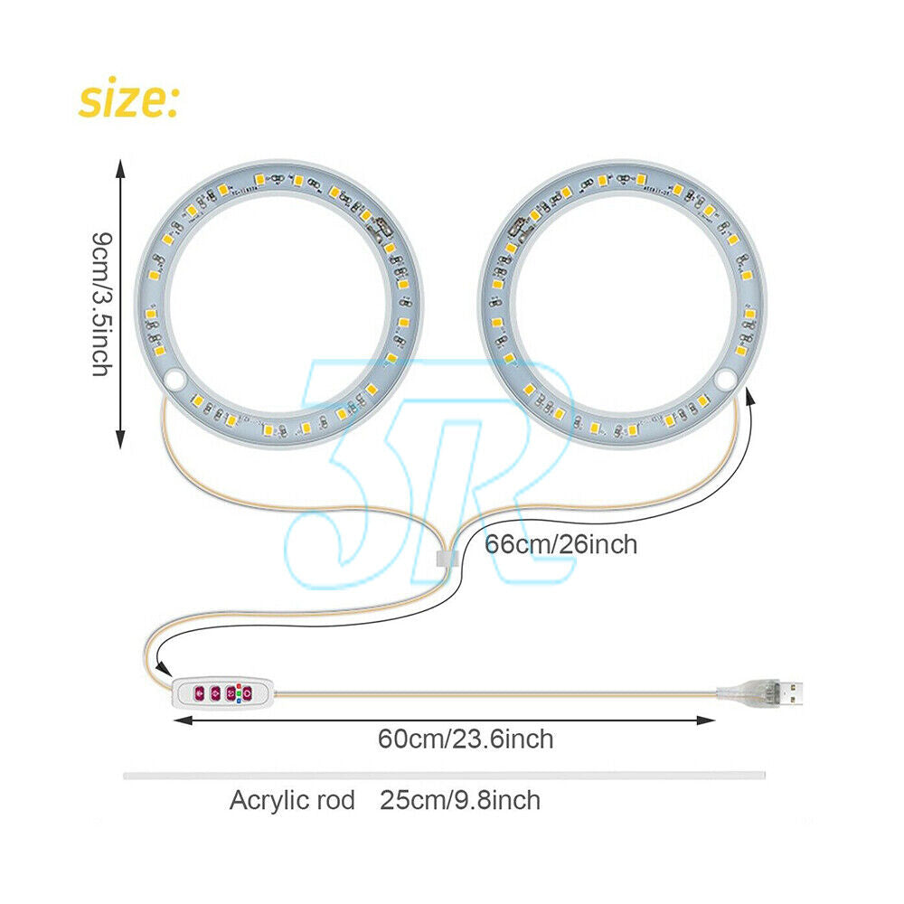 2x LED Plant Halo Light USB Ring Grow Light Lamp Angel Phytolamp Indoor Plant