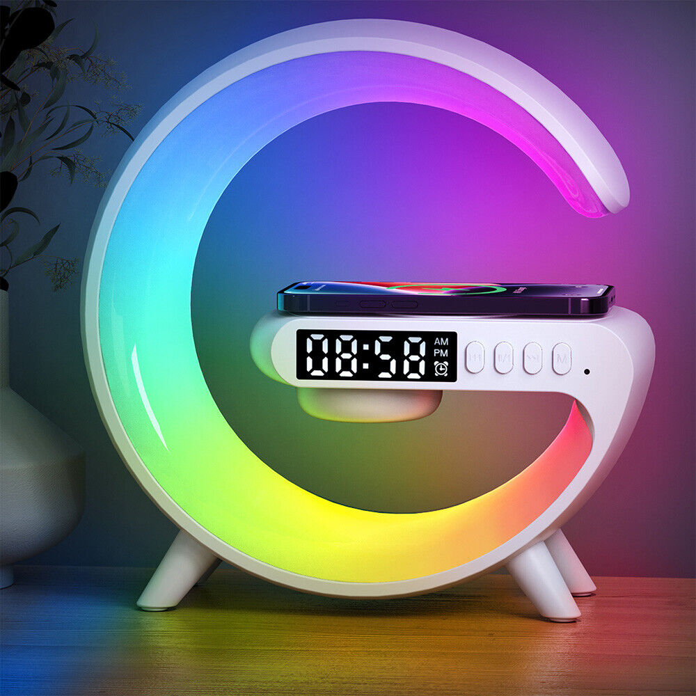 Smart G Lamp Bluetooth Speaker Wireless Charger RGB Alarm Clock Night Light