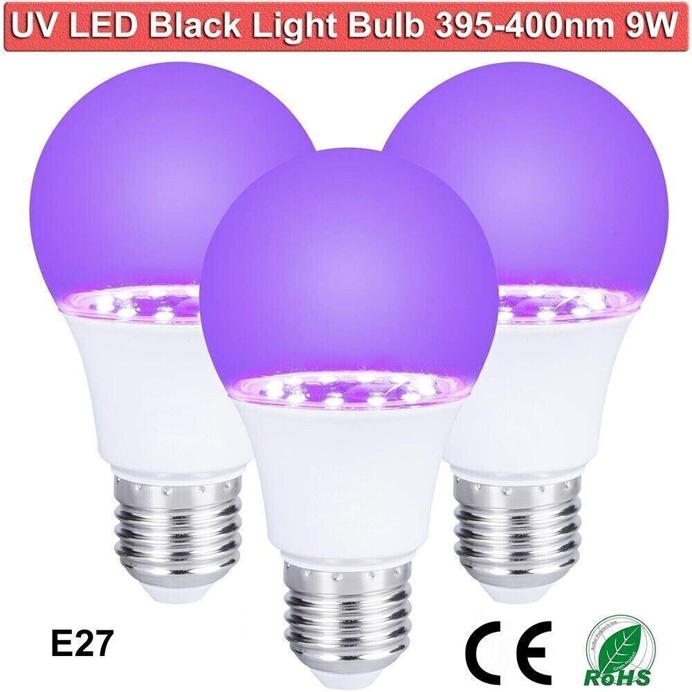 4pcs E27 UV Black Light Bulb LED Blacklight Flood Light Bulb Fluorescent Poster 9W15W