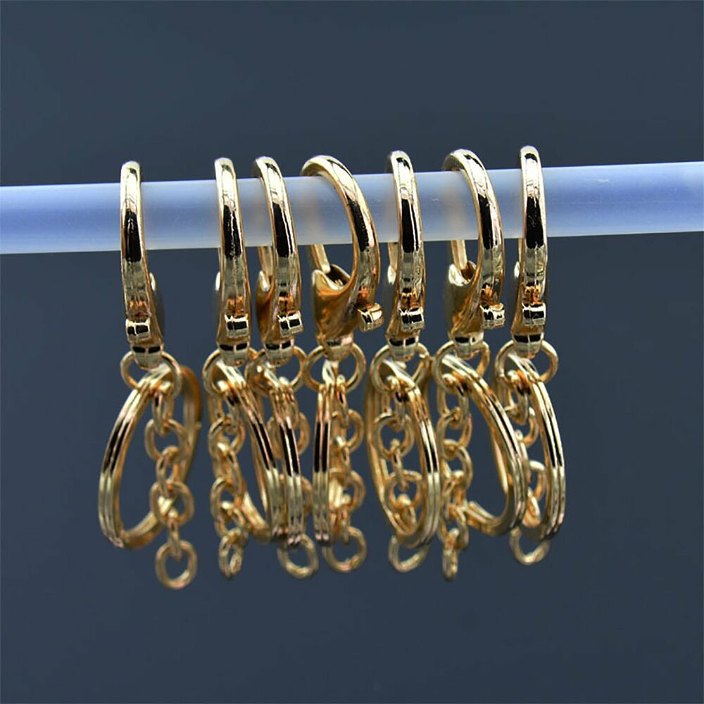 50X Key Ring Swivel Lobster Clasp Trigger Clip Keychain Split Ring DIY Champagne