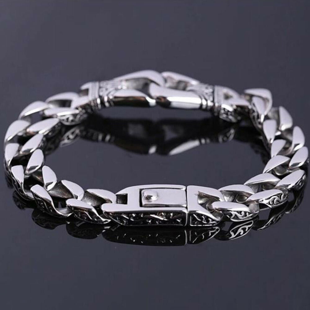 Men's Stainless Steel Polished Silver Heavy Huge Curb Link Chain Bracelet Bangle