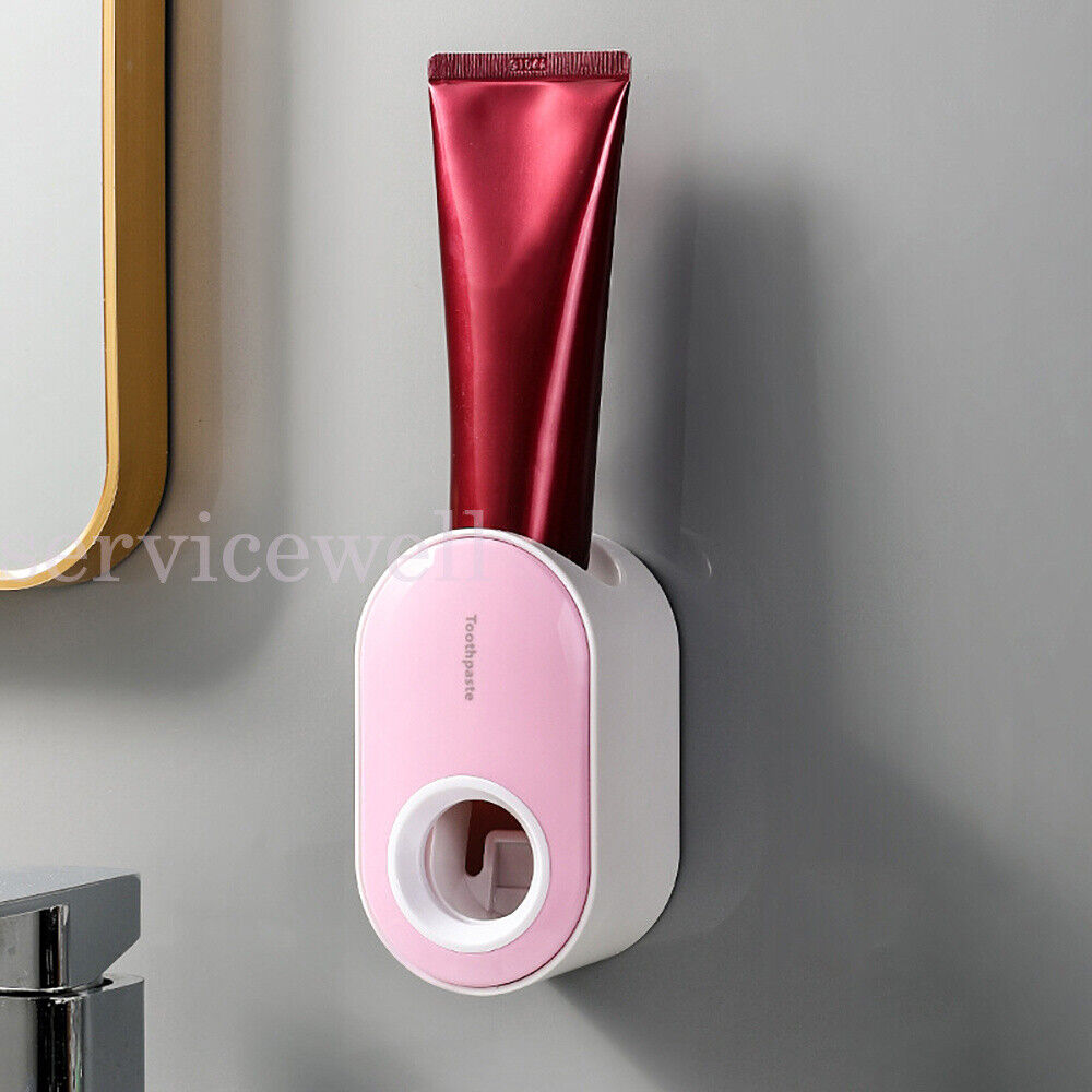 NEW Automatic Toothpaste Dispenser Wall-mounted Rack Toothbrush Holder Bathroom